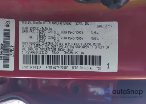 2018 Toyota Tacoma Sr V6 из США, поврежденный, VIN 5TFCZ5AN9JX123315